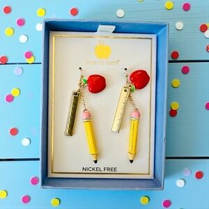 True to Form School Themed Apple and Pencil Dangling Earrings New In Box